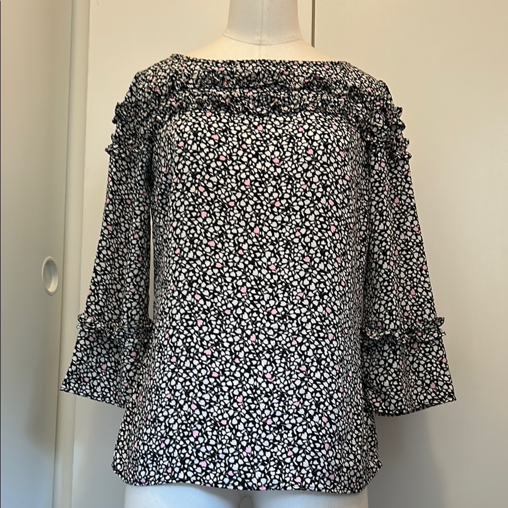Talbots Petite Multi Colored Floral Blouse with Ruffle Detailing
